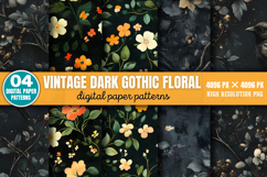 Vintage Dark Gothic Floral Digital Paper Background PNG Product Image 1
