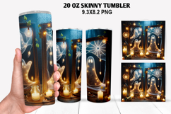 Ghost Skinny Tumbler 20oz Wrap Design, Halloween Tumbler PNG Product Image 1