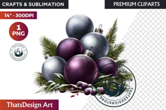 Christmas Baubles Clipart, Festive Holiday Ornaments PNG Product Image 1