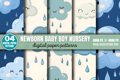 Newborn Baby Boy Nursery Digital Paper Background PNG Product Image 1