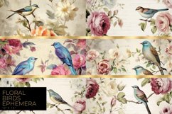 Shabby Chic Vintage Birds &amp; Floral Digital Paper Mixed Media Product Image 4
