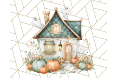 Watercolor Halloween Cottage Clipart, Ghosts &amp; Pumpkins Png Product Image 2