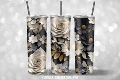 3D Black &amp; White Flowers Tumbler Sublimation Designs Product Image 2