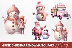 Pink Christmas Snowman Clipart Sublimation Product Image 1