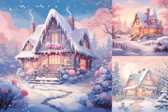 Dreamy winter pastel forest cottage house printable images Product Image 3