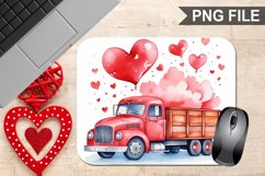 Red truck with hearts Valentine&#039;s Day Mouse Pad PNG Design Product Image 1