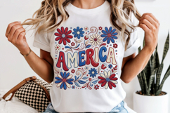 America PNG, Faux Embroidery Patriotic Flower Sublimation Product Image 6