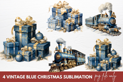 Vintage Blue Christmas Sublimation Clipart Product Image 1