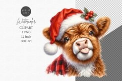Christmas Cow clipart, Highland cow clipart, Product Image 1