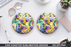 Flower Car Coaster Sublimation| Spring Flowers Coaster PNG Product Image 1