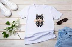 Winter Cute Grey Cat Watercolor Sublimation PNG Product Image 2