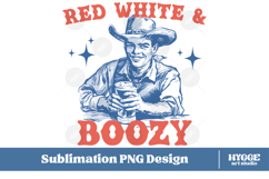 Red White &amp; Boozy Cowboy America 4th of July USA PNG DTF Product Image 1