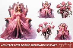 Vintage Love Gothic Sublimation Clipart, Pink Halloween Product Image 1