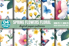 Spring Flowers Floral Patterns Digital Paper Background PNG Product Image 1