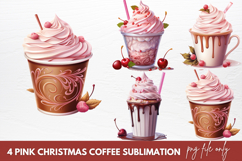 Pink Christmas Coffee Sublimation, Christmas Coffee Clipart Product Image 1