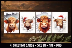 Highland Cow peeking out of a cracked ice I Greeting Cards Product Image 2