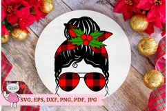Mom life buffalo plaid svg, Christmas messy bun svg, Product Image 1