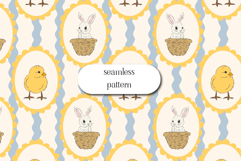 Easter Bunny &amp; Chick Seamless Pattern, Vintage Spring Product Image 1