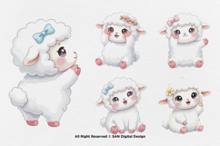 15 Bundle Watercolor Baby Sheep Farm Lamb Kids Cute White Product Image 6