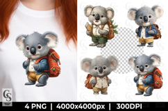 Cute Koala with Backpack Clipart Sublimation Product Image 1