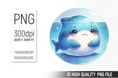 Cute Shark Clipart PNG, Printable Animals, Wildlife Design Product Image 1