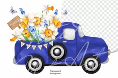 Blue Truck for Sublimation Springs PNG, Flower Clipart Truck Product Image 4