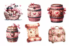 Couple Pirate in Valentine Watercolor Clipart Product Image 6
