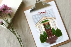 Christmas background, porch wreath on the door Product Image 5