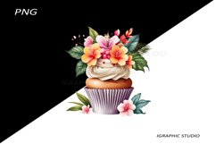 Tropical Floral Cupcake Clipart, Product Image 1