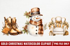 Gold Christmas Watercolor Clipart, Christmas Clipart Product Image 1