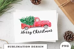 Watercolor vintage red truck christmas tree sublimation png Product Image 6