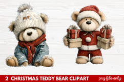 2 Christmas Teddy Bear Clipart | Cute Holiday Bear PNG Illus Product Image 1