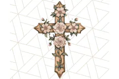 Faith Cross PNG with Flowers, Watercolor Religious Art Print Product Image 2
