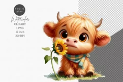 Highland calf clipart, Sunflowers clipart, Summer clipart Product Image 1