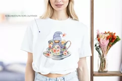 Watercolor gnome in a mug of tea with cookies, Gnome PNG Product Image 6