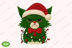 Green Angry Christmas Cat PNG, Green Faux Yarn Christmas Cat Product Image 2