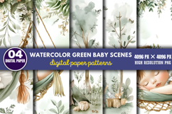 Watercolor Green Baby Scenes Paper PNG Product Image 1