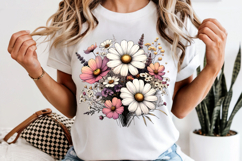 Vintage Floral Bouquet PNG Daisy Flowers Sublimation Design Product Image 6