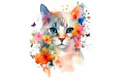 Watercolor Cats with flowers sublimation designs png bundle Product Image 7