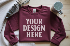 Antique Cherry Gildan 18000 Folded Flat Lay Mockups Product Image 1