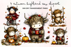 Autumn Highland Cow Clipart PNG Product Image 1