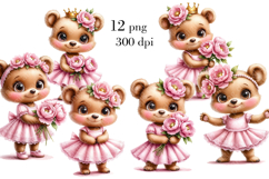 Ballerina Bear Clipart Bundle - Pink Teddy Bear with Peonies Product Image 1