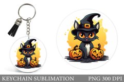 Halloween Cat Keychain Sublimation. Halloween Round Keychain Product Image 1