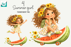 Whimsical Summer Fruit Girls Clipart, Summer Girls Clipart Product Image 1
