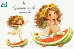 Whimsical Summer Fruit Girls Clipart, Summer Girls Clipart Product Image 1