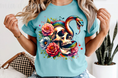 Floral Snake Skull PNG Gothic Halloween Sublimation Design Product Image 5