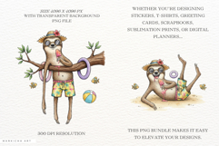 Whimsical Summer Lazy Sloth Clipart Product Image 2