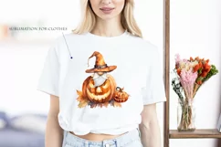 Watercolor Halloween gnome with pumpkins, Gnome PNG Product Image 5