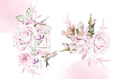 Hand Drawn Watercolor FLOWERS&amp;BIRDS Product Image 5