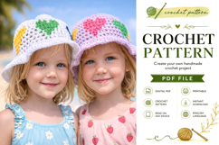 Heart Motif Kids Crochet Sun Hat Pattern PDF Product Image 1
